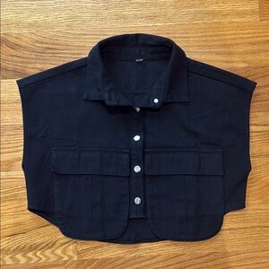 Black Button-Up Cropped Vest
